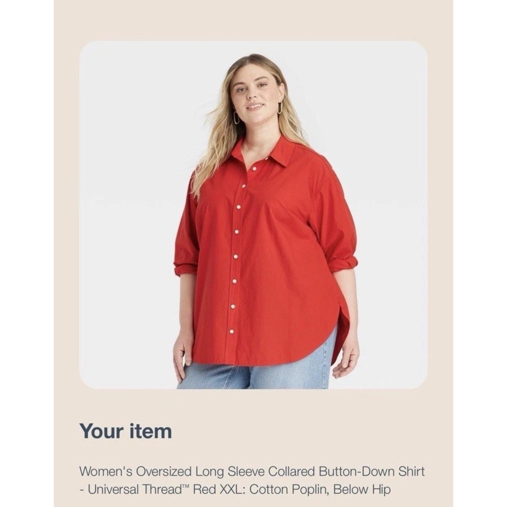Universal Thread  Women's Red Oversized Fit Button-Up Shirt XXL Cotton NWT